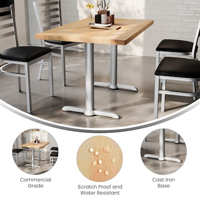 Flash Furniture Bennett Wooden Commercial Indoor Table, 48" x 30", Natural Top/Silver Base (GSF3048NTT0522S)