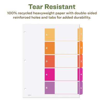 Avery Ready Index Table of Contents EcoFriendly Paper Dividers, 1-5 Tabs, Multicolor, 3 Sets/Pack (11080)