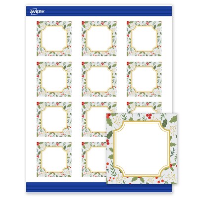 Avery Gold-Blue Border Berries Matte Blank Card, White, 120/Pack (S00-FEG)