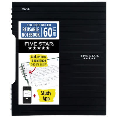 Five Star Reusable Notebook Plus Study App, College Ruled, 8.5 x 11, Black (820476A)