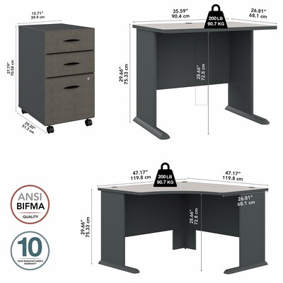 Bush Business Furniture Cubix 48"W Corner Desk with Return and Mobile File Cabinet, Slate/White Spectrum (SRA005SLSU)