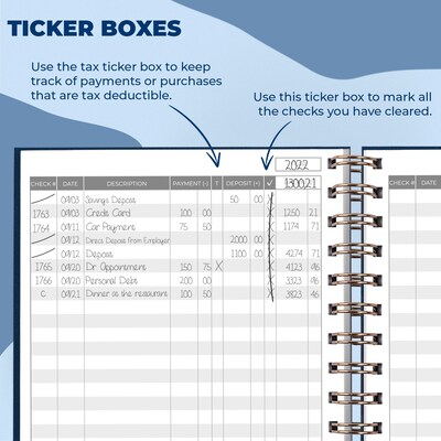 Clever Fox Check Register Book, 8.3" x 6.1", Dark Blue, 135 Sheets/Book (CF-CRS-DRKBLUE)