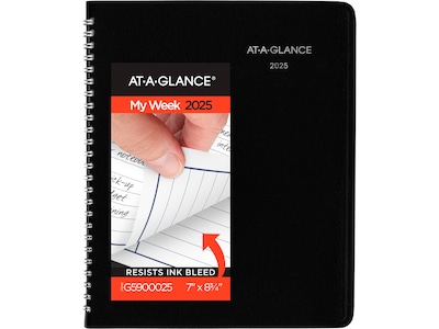 2025 AT-A-GLANCE DayMinder 7" x 8.75" Weekly Planner, Faux Leather Cover, Black (G590-00-25)