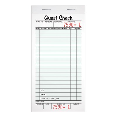 TOPS™ Perforated Guest Check Pad, 1-Part, 50 Sheets/Pad (525SW)