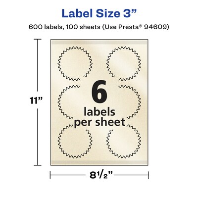 Avery Pearlized Ivory Burst Multipurpose Labels, 3", Ivory, 600/Box (94609)