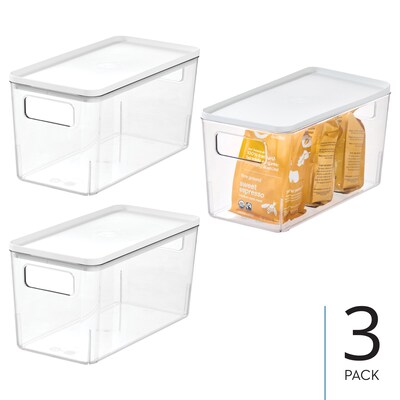 Pantry Bin with Lid - Plastic Storage Bin with Handles for Fridge or Kitchen Cabinets