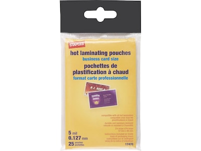 Staples Thermal Laminating Pouches, Business Card Size, 2.25 x 3.75 Inches, 5 Mil, 25/Pack