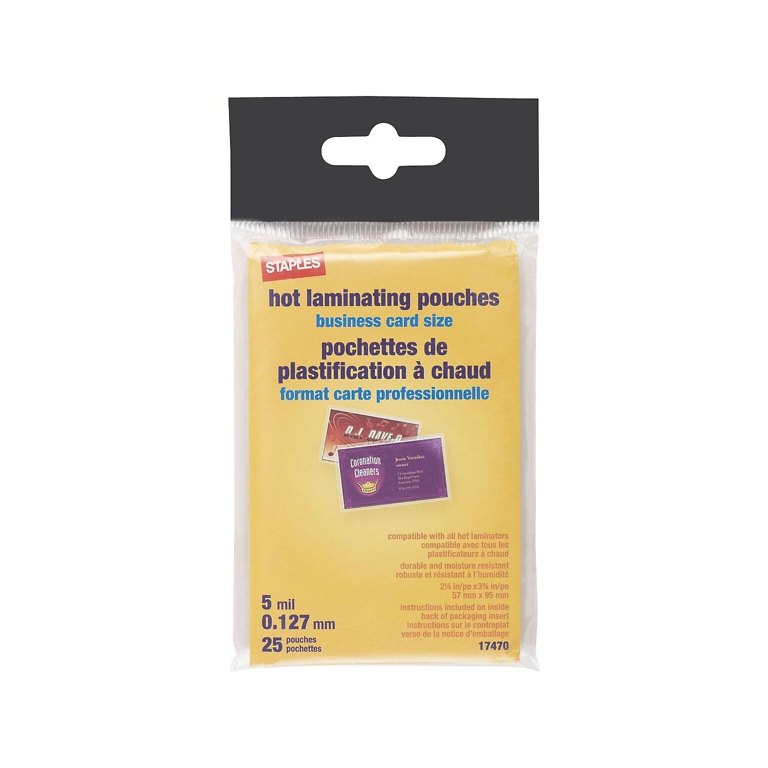 Staples Thermal Laminating Pouches, Business Card Size, 2.25 x 3.75 Inches, 5 Mil, 25/Pack