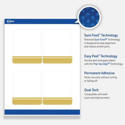 Avery Laser/Inkjet Rectangle Multipurpose Labels, 4" x 3-1/3", White, 40/Pack (S00DKA)