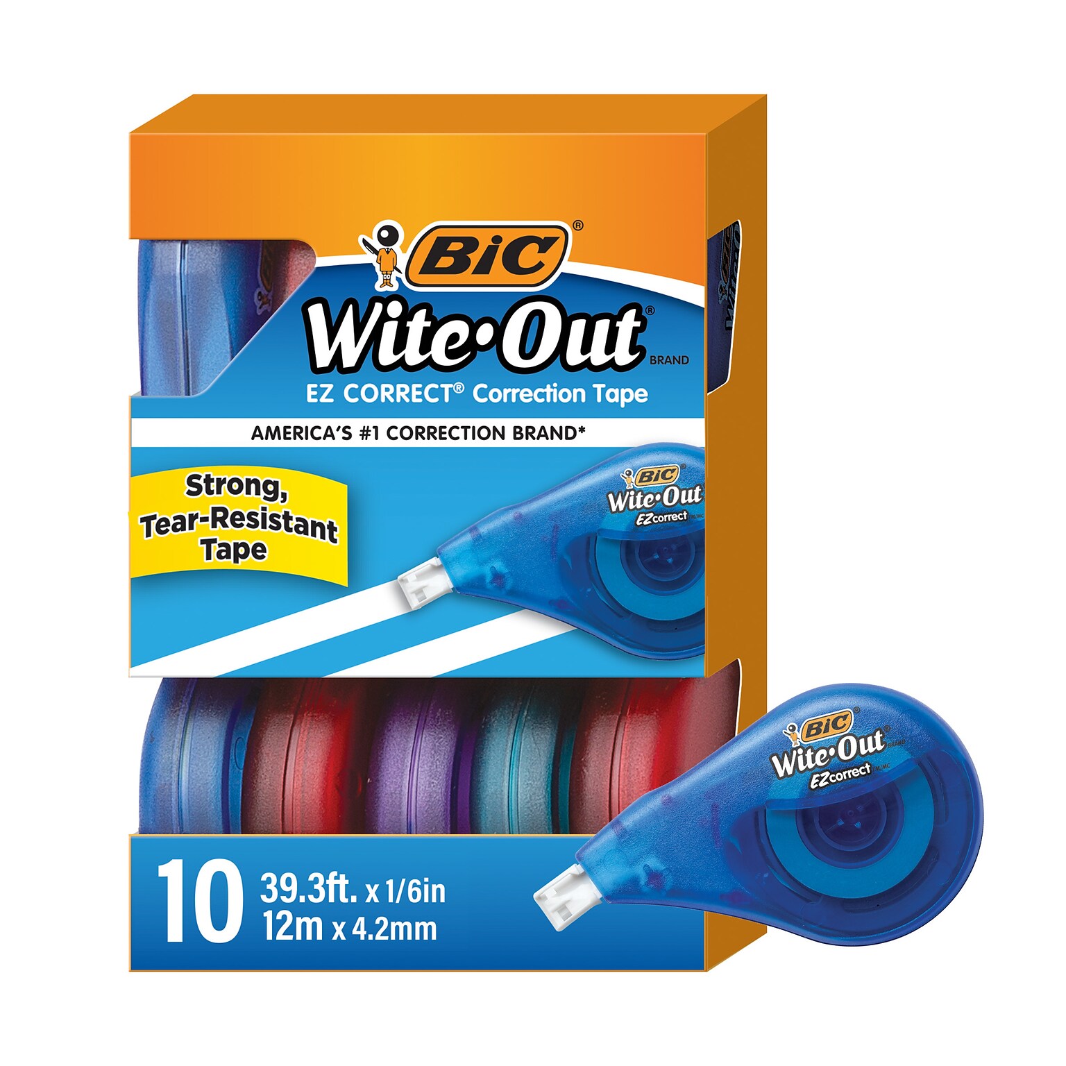 BIC Wite-Out EZ Correct Correction Tape, White, 10/Pack (WOTAP10)