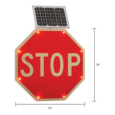 Global Industrial 30" Solar Flashing LED Stop Sign, Octagon (708312)