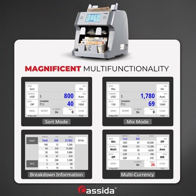 Cassida 9900R V2 2-Pocket Bill Counter, Gray
