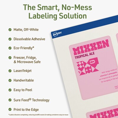 Avery Dissolvable Rectangle Multipurpose Labels, 4 x 3, Off-white, 40/Pack (94252)