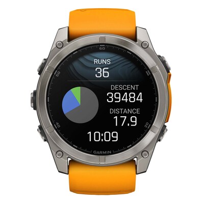 Garmin fenix 8 AMOLED Multisport GPS Watch, 51-mm, Titanium Stainless Steel Bezel with Orange/Graphite Band (010-02905-10)