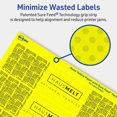 Avery Laser/Inkjet Rectangle Multipurpose Labels, 1.75" x 7.75", Neon Yellow, 100/Pack (94232)