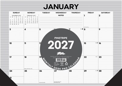2027 Willow Creek Pinstripe 17 x 12 Monthly Desk Pad Calendar, Assorted Colors (66492)