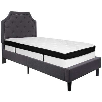 Flash Furniture Brighton Tufted Upholstered Platform Bed in Dark Gray Fabric with Memory Foam Mattre