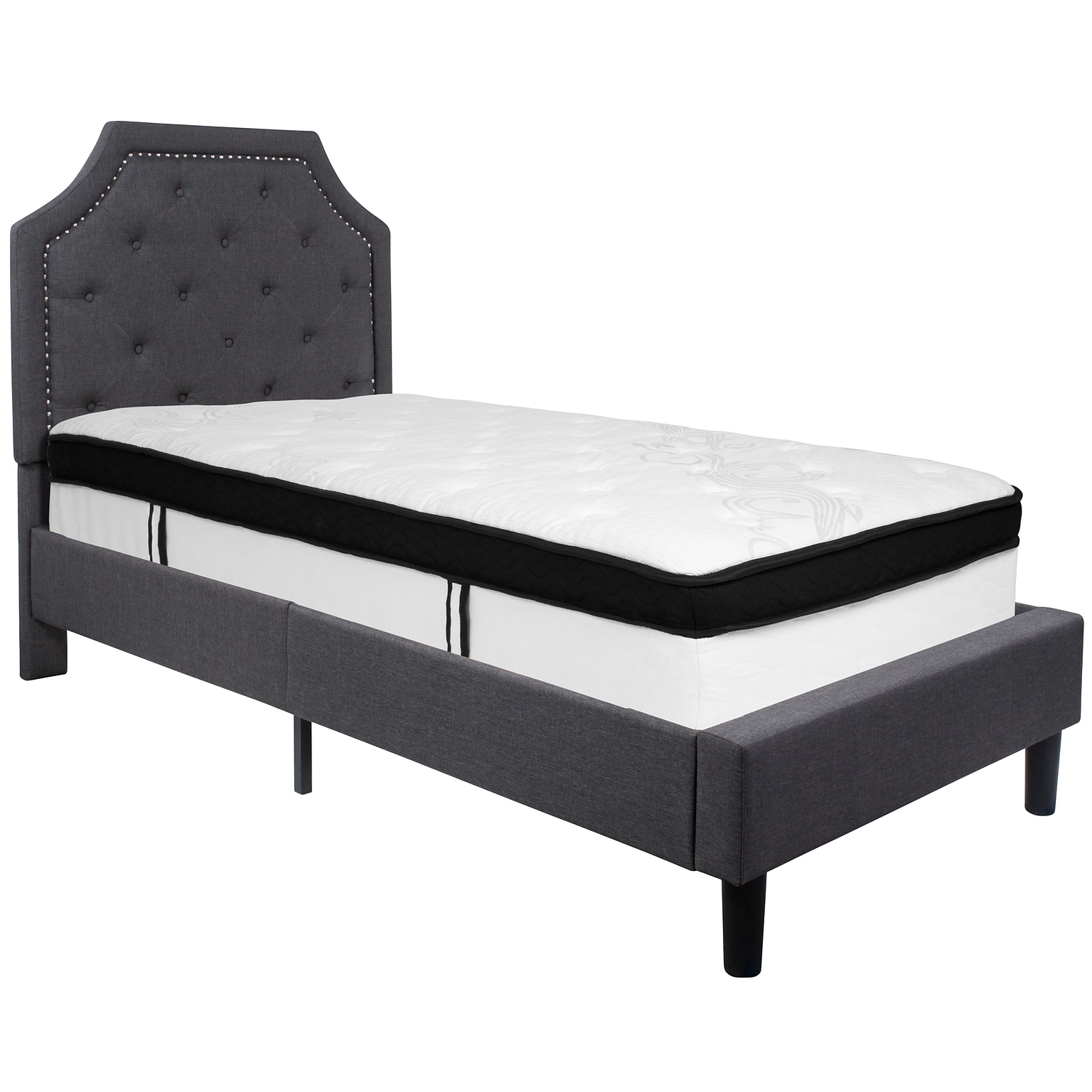 Flash Furniture Brighton Tufted Upholstered Platform Bed in Dark Gray Fabric with Memory Foam Mattress. Twin (SLBMF13)