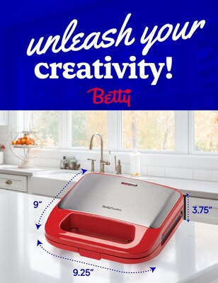 Betty Crocker 3-in-1 Sandwich, Panini Grill and Waffle Maker Plus, Red (BC-4965R)