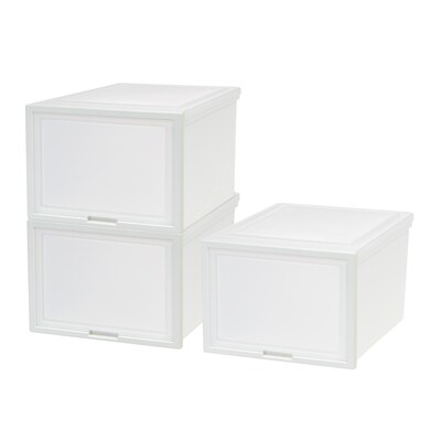 Iris Plastic Storage Bin With Sliding Door, White, 3/Pack (500057)