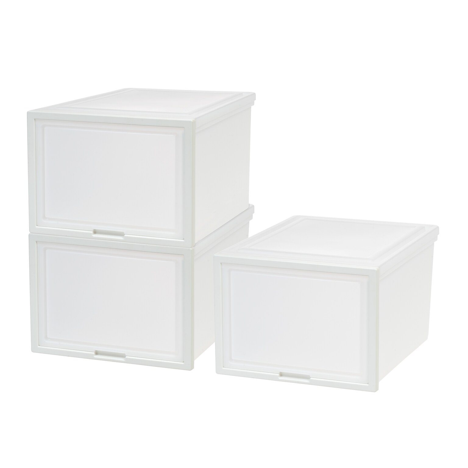 Iris Plastic Storage Bin With Sliding Door, White, 3/Pack (500057)