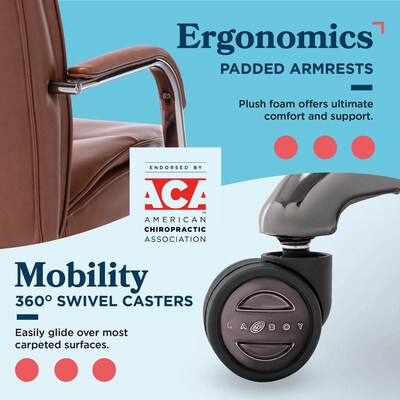 La-Z-Boy Opus Ergonomic Bonded Leather Swivel Executive Chair, Cognac and Graphite (CCHR10015C)