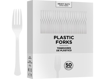 Amscan Plastic Fork, Heavyweight, Clear, 50/Pack, 3 Packs/Carton (8017.86) | Quill