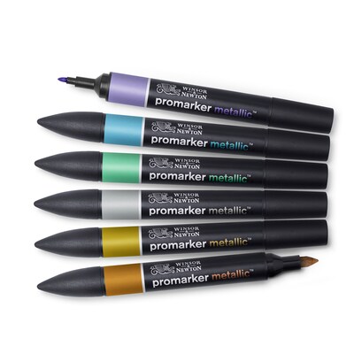 Winsor & Newton Promarker Dual-Tip Alcohol Based Marker, Metallic Colors, 6/Pack (WNX0290135)