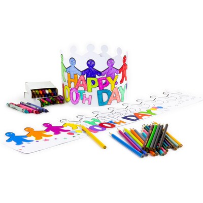 Hygloss Happy 100th Day Paper Crowns, 5" x  25", White, 24/Pack, 2 Packs/Bundle (HYG65266-2)