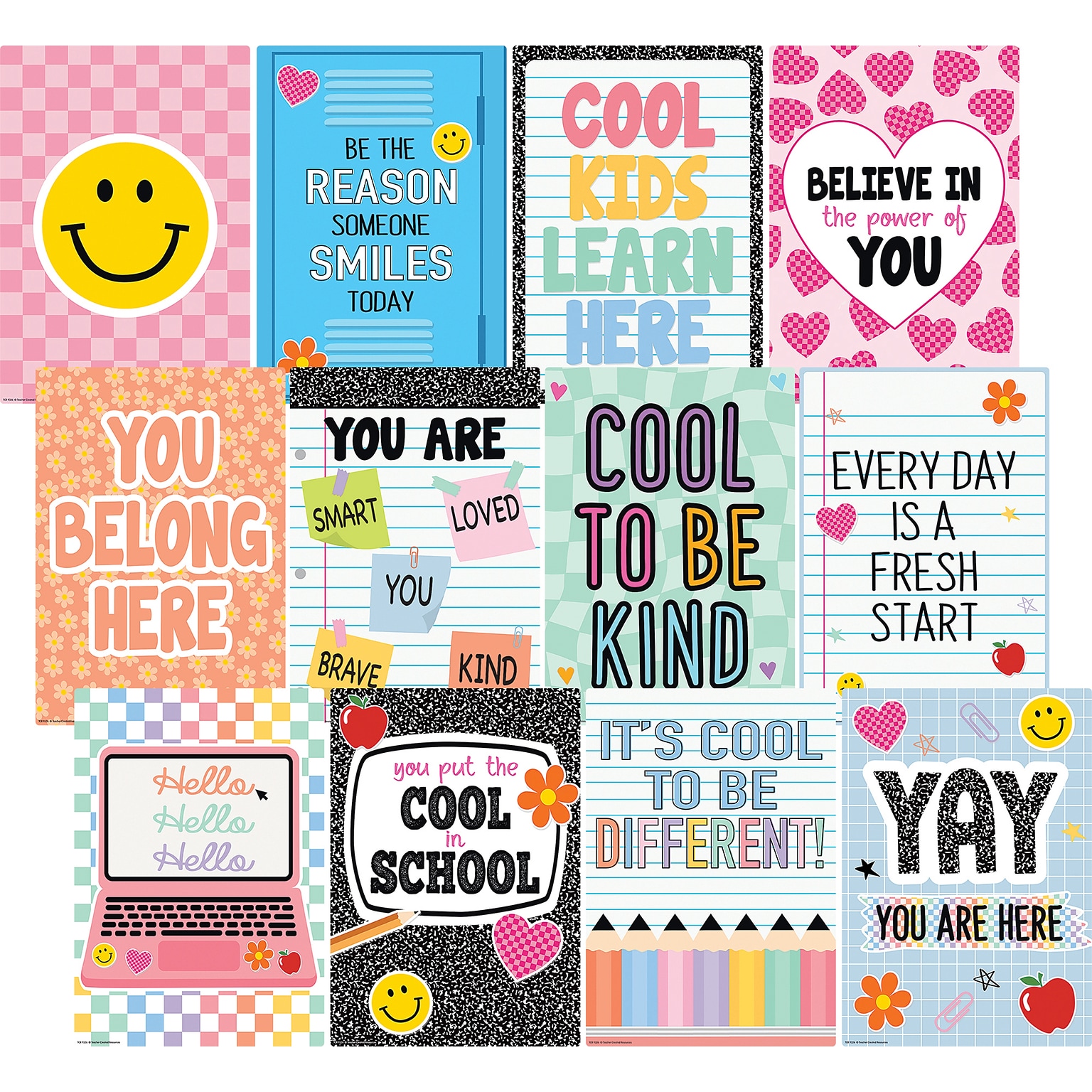 Teacher Created Resources 11 x 15-3/4 Cool for School Positive Sayings Small Poster Pack, 12/Pack (TCR9326)