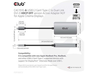 Club 3D USB C to DVI-D Adapter, Male to Female, Silver (CAC-1510)