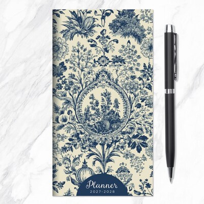 2027 TF Publishing Blue Toile 3.5" x 6.5"  Monthly Standard Planner, Paperboard Cover, Multicolored (27-7006)
