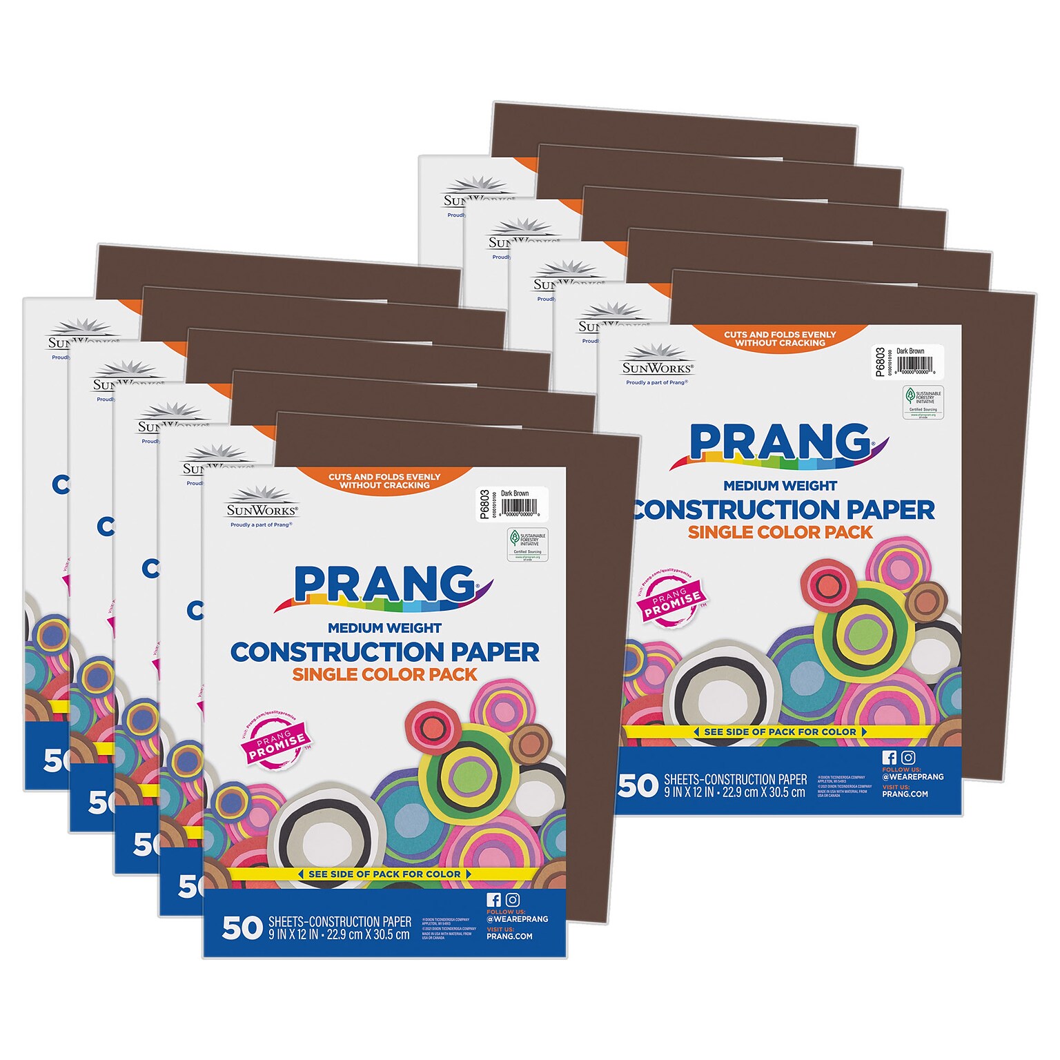 Prang 9 x 12 Construction Paper, Dark Brown, 50 Sheets/Pack, 10 Packs/Bundle (PAC6803-10)