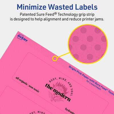 Avery Laser/Inkjet Rectangle Multipurpose Labels, 2" x 6", Bright Pink, 80/Pack (94242)