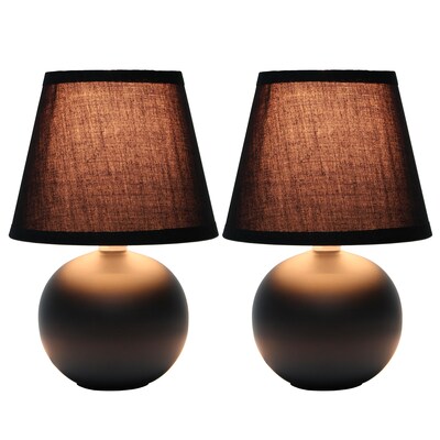 Creekwood Home Nauru 8.66 Traditional Petite Ceramic Orb Base Bedside Table Desk Lamp, Black, 2/Pac