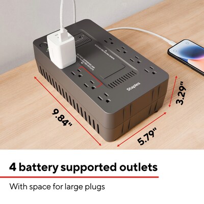 Staples TECH 650VA 8-Outlet Battery Back-Up & Surge Protector Standby UPS, Black (ST62784)