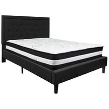 Flash Furniture Roxbury Tufted Upholstered Platform Bed in Black Fabric with Pocket Spring Mattress,