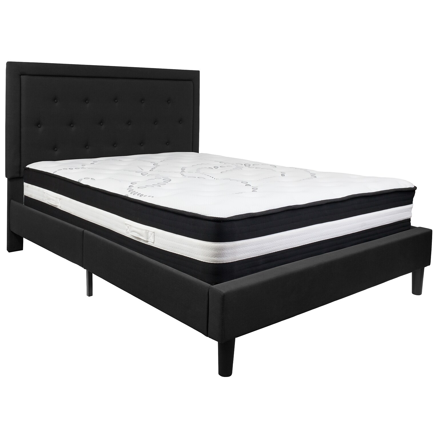 Flash Furniture Roxbury Tufted Upholstered Platform Bed in Black Fabric with Pocket Spring Mattress, Queen (SLBM23)