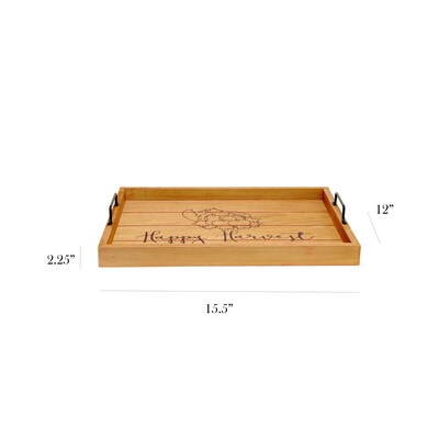 Elegant Designs Happy Harvest Decorative Wood Serving Tray w/ Handles, 15.50 x 12, Natural Wood