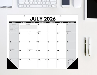 2026-2027 Willow Creek Basic 22" x 17" Academic Monthly Desk Pad Calendar, Black/White (64719)