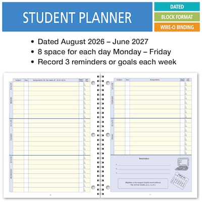 2026-2027 ELAN 8.5 x 11 Academic Weekly & Monthly Student Planner, Paperboard Cover, Blue (DA40-AY26)