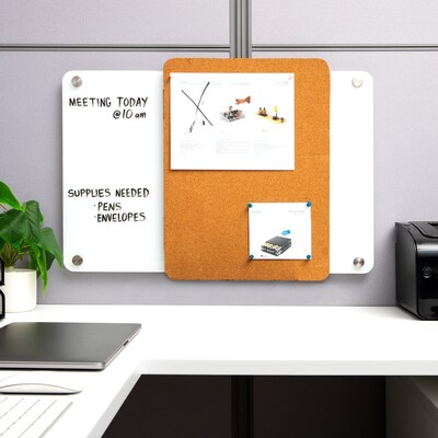 Mind Reader Wall Mounted Glass Dry Erase Board with Sliding Corkboard, Bulletin Board, White (CORKSLIDE-WHT)