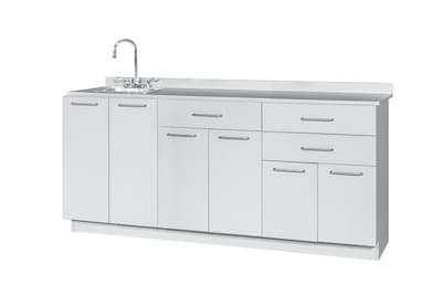Viva Comfort 36'' H x 72" W Medical Cabinet with Left Sink and 24" W Right Side Desk, 6 Doors, 3 Drawers (90272-LS-GRY-AO)