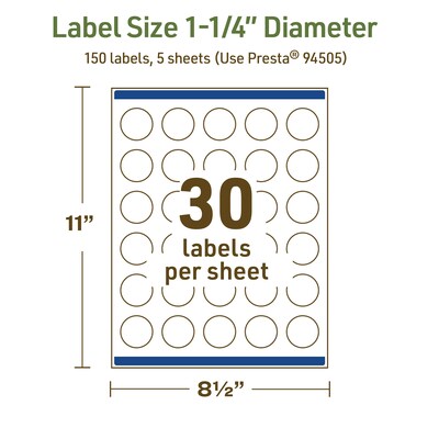 Avery Dissolvable Circle Multipurpose Labels, 1.25" Dia., Off-white, 150/Pack (94505)