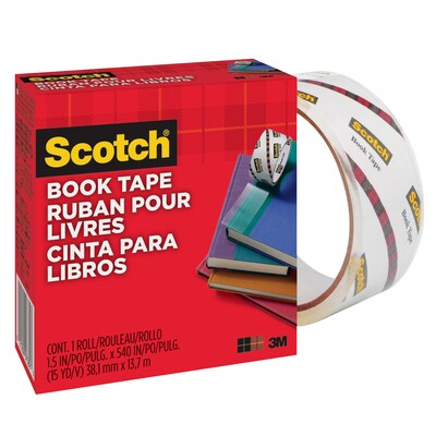 Scotch Book Transparent Clear Tape, 1.5" x 15 yds., 3" Core, Transparent (845)