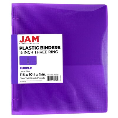JAM Paper 1/2 3-Ring Flexible Poly Binder, Purple (PB75237PU)
