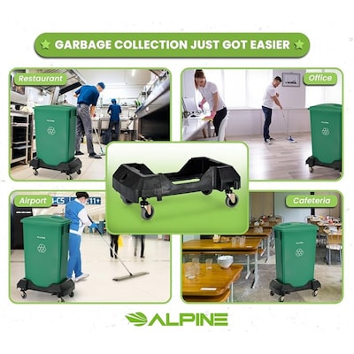 Alpine Industries Polypropylene Recycling Bin with Lid and Dolly, 23 Gallon, Blue (ALP477-BLU4-PKD)