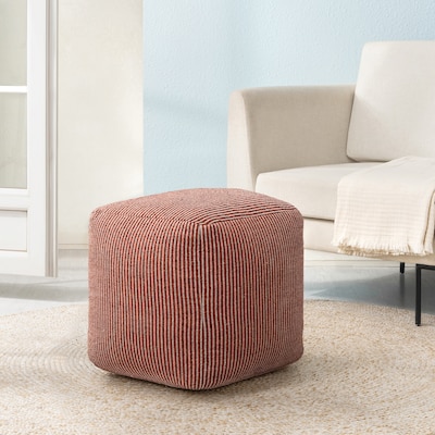 Anji Mountain Madison Ivory Brown Fabric Square Pouf Ottoman (AMBPF103-1818)