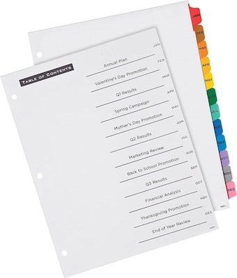 Office Essentials Table 'n Tabs Paper Dividers, Jan-Dec Tabs, Multicolor (11679)
