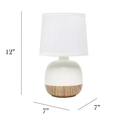 Simple Designs Petite Mid Century Table Lamp, Light Wood and White (LT2078-LWW)